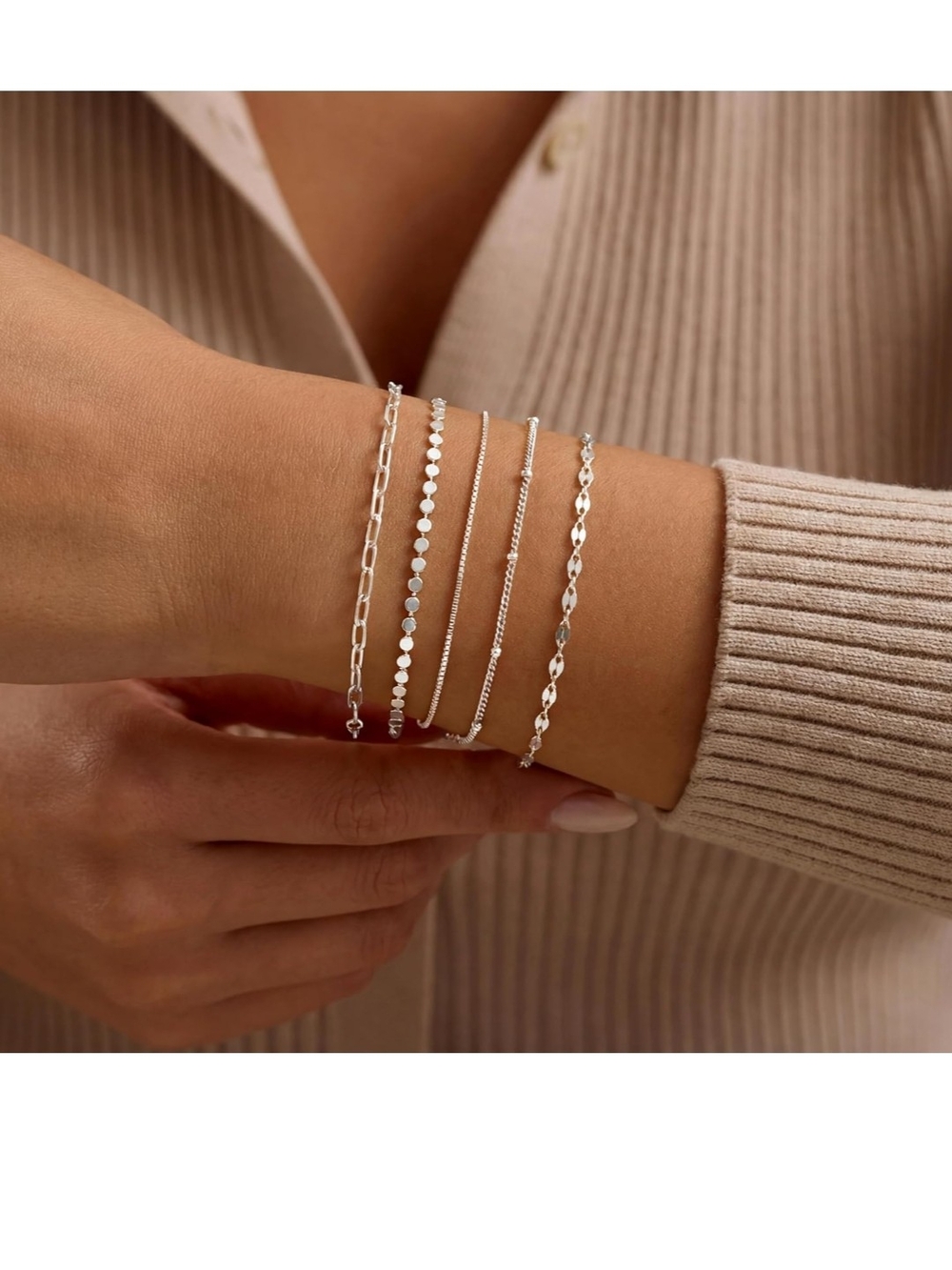 Silver Multi-Chain Bracelet Set - Silver